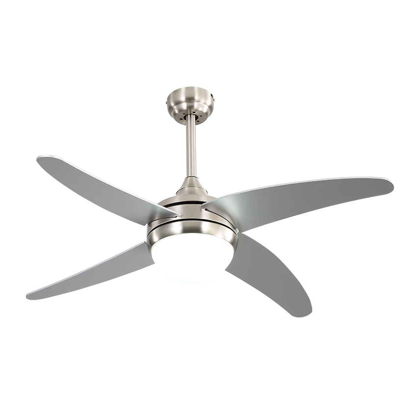  Ventilador de techo níquel con 2 casquillos E27, ventilador con 4 aspas color plata 6 velocidades, incluye temporizador y mando a distancia