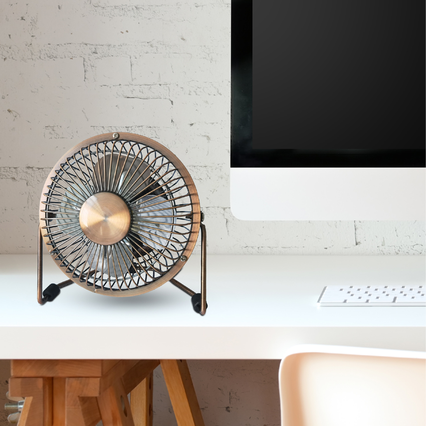  Mini ventilador bronce de sobremesa serie Bulerías, mini ventilador 2,5W 5V orientable, ventilador práctico, alimentación USB.