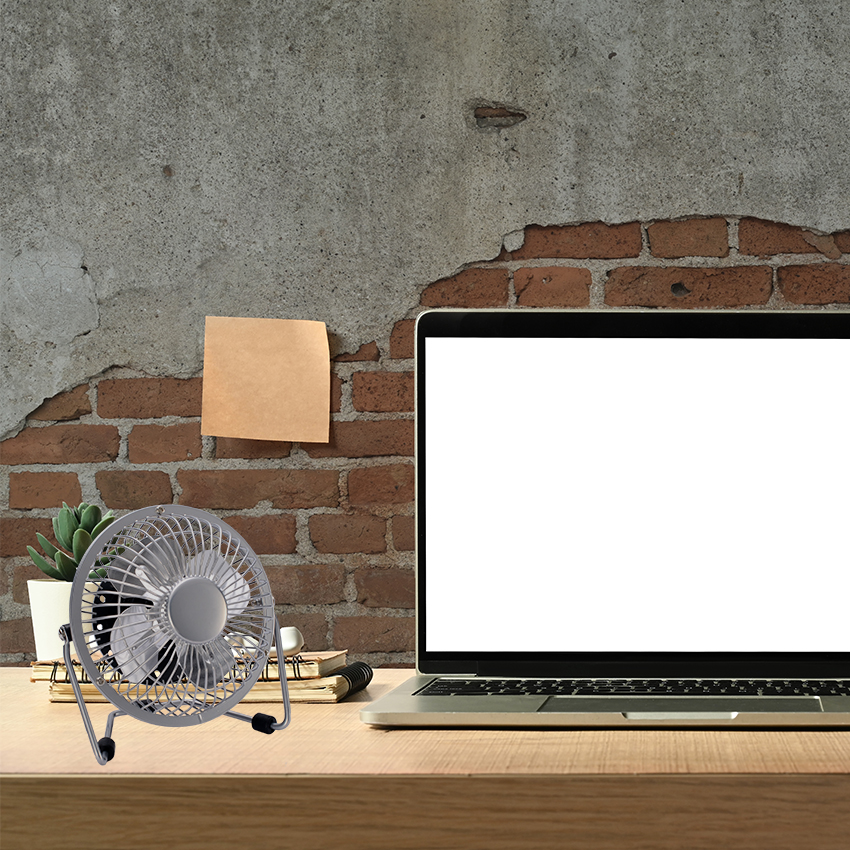  Mini ventilador cromo de sobremesa serie Bulerías, mini ventilador 2,5W 5V orientable, ventilador práctico, alimentación USB.