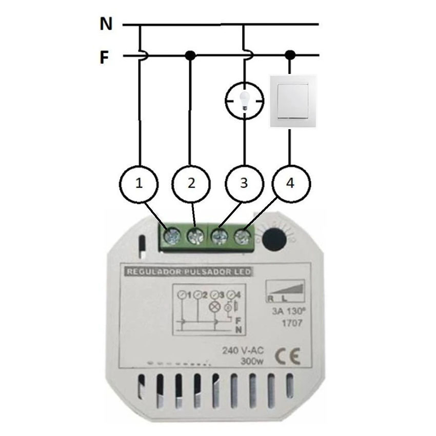  Regulador pulsador led max300W PC+aluminio