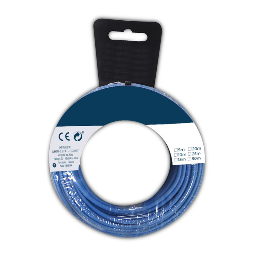 cARRETE CABLECILLO FLEXIBLE 1,5mm AZUL LIBRE DE HALÓGENOS 5m. Ideal para instalaciones eléctricas seguras y eficientes. Fácil de manejar, resistente y perfecto para diversas aplicaciones.