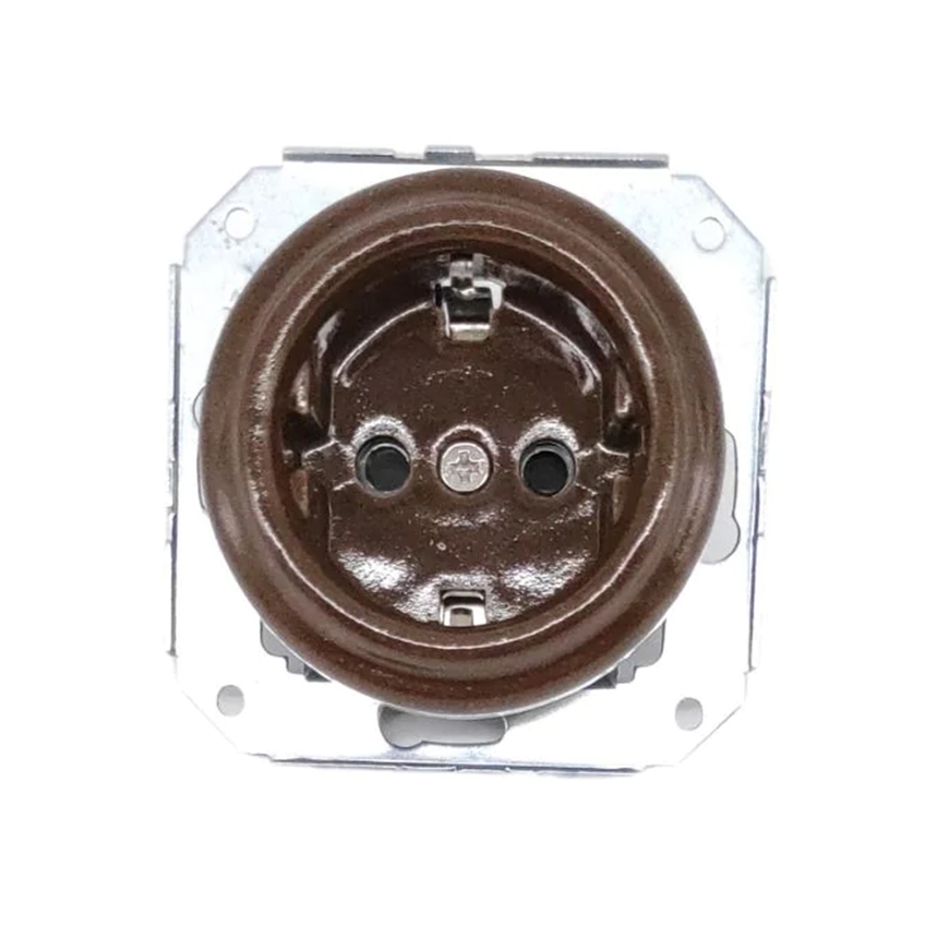 base de empotrar de porcelana marrón, base 2P + toma de tierra para empotrar, sin marco