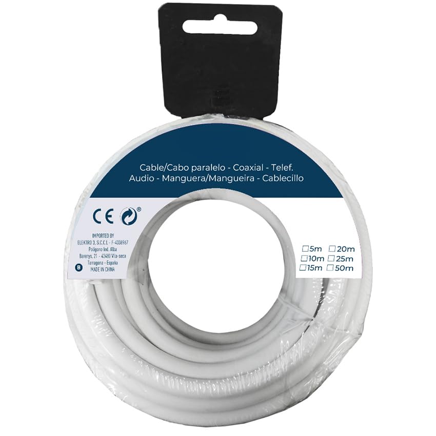 enrollador de manguera tubular 3x1,5mm blanca 10m: perfecto para riego y tareas jardineras, es resistente y flexible, asegurando un uso eficiente. Facilita el manejo y el almacenamiento.