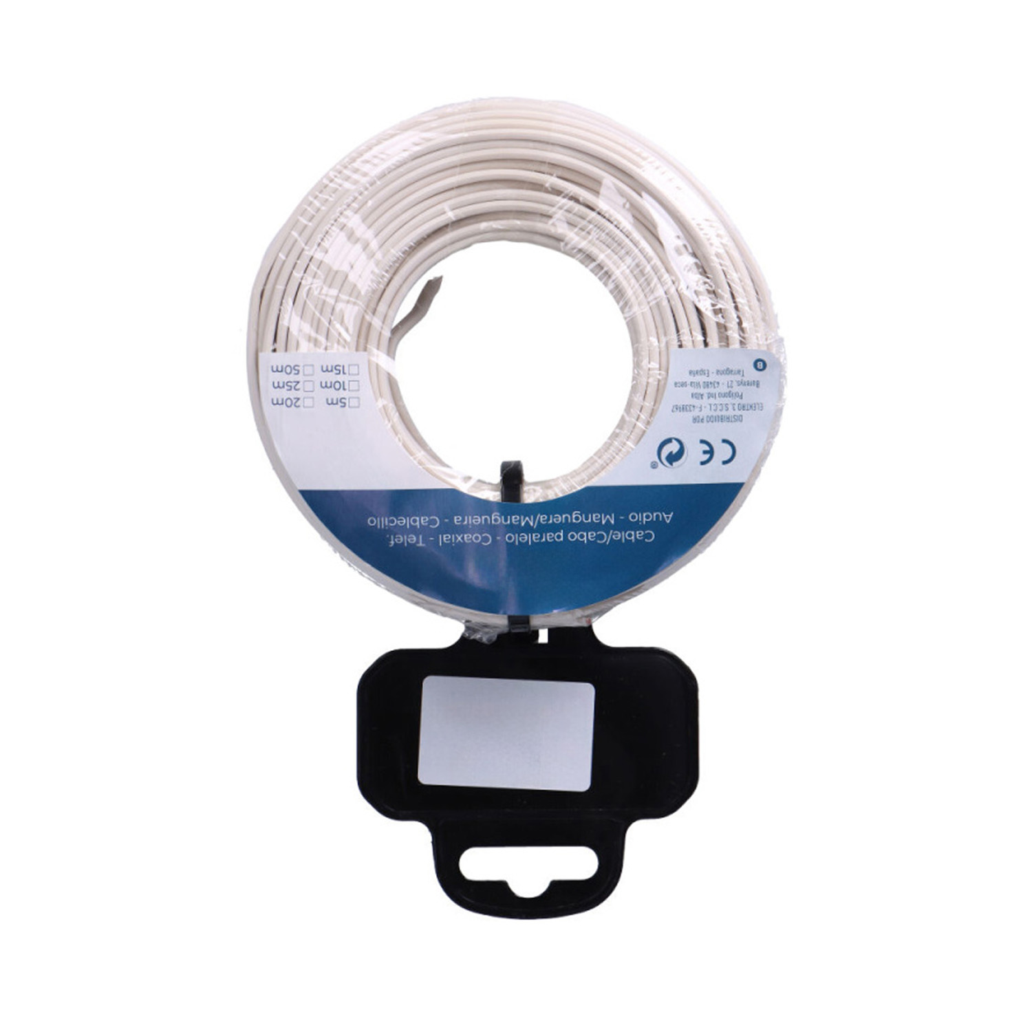 cARRETE DE CABLE PARALERO 2x0,50mm BLANCO 5m (AUDIO) ideal para conexiones de audio. Práctico y resistente, facilita la organización y manejo de tus cables. Conéctate con calidad.