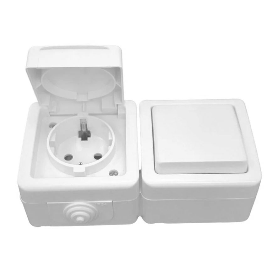 conmutador 10A + base schuko 16A, conmutador y base de superficie exterior, IP54 250V