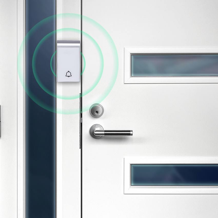 timbre inalámbrico de puerta con indicadores LED. Resistente al agua, cuenta con 36 melodías y 3 niveles de volumen para personalizar tu experiencia. Perfecto para cualquier hogar.