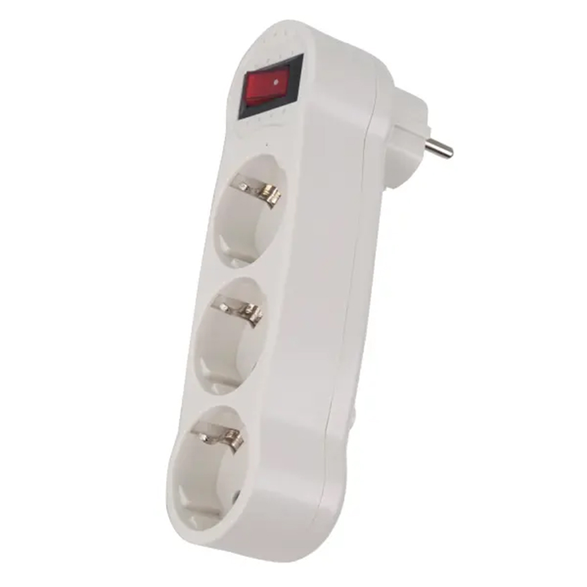 adaptador de 3 Tomas schuko con Interruptor, ideal para optimizar tu espacio. Soporta hasta 3680W, 16 A y 250V. Diseño elegante en blanco, perfecto para cualquier hogar o oficina.