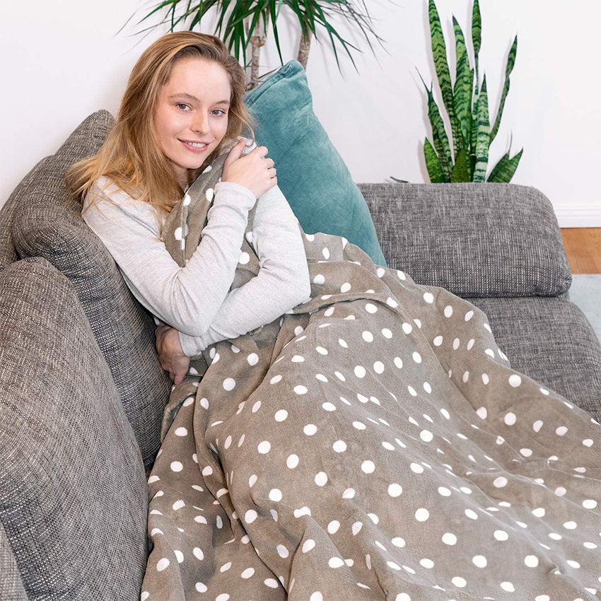 manta eléctrica lunares lavable 120 W, 9 niveles, temporizador, desmontable, manta 160 x 120cm regulable para sofá o cama