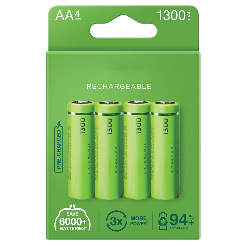 pila Recargable Gp Recyko AA de 1300 mAh Precargadas de fábrica. BL4 Blister 4 pilas