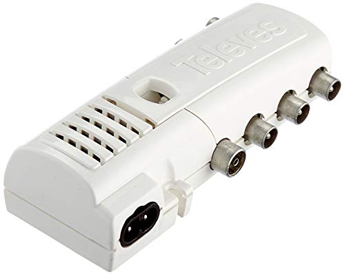 amplificador MATV para vivienda, 1E-4S+TV, mejora la señal de televisión y optimiza la recepción en múltiples dispositivos.