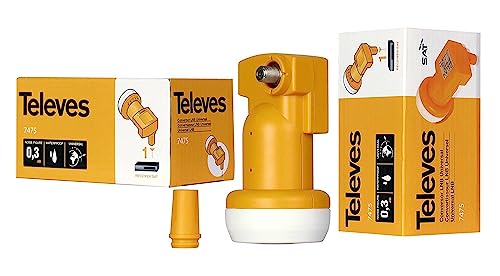 conversor LNB universal con blister, compatible con antenas, ideal para recibir señales satelitales y mejorar la recepción en instalaciones.