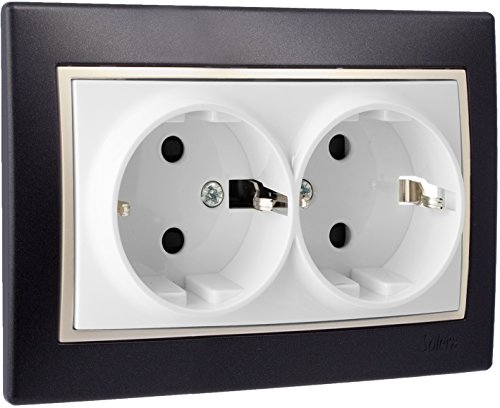 base bipolar fija doble T/TL 16A color negro, ideal para instalaciones eléctricas y conexión de dispositivos en hogares y oficinas.