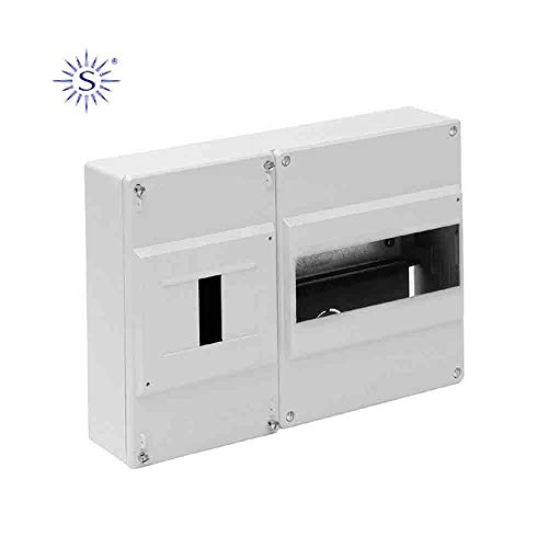 caja de distribución con 1 ICP y 7 elementos, dimensiones 227x188x55mm, ideal para instalaciones eléctricas y de telecomunicaciones.