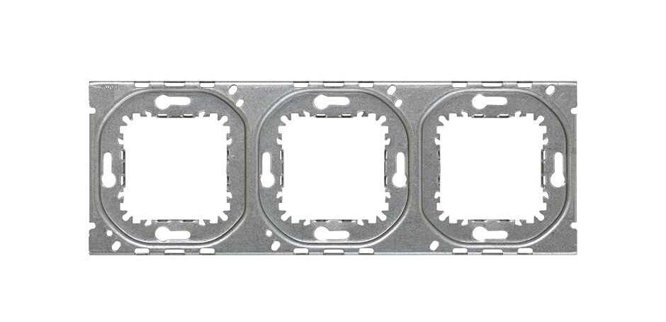 bastidor modular de 3 elementos con sistema de instalación fácil, compatible con serie estándar, ideal para montaje eléctrico.