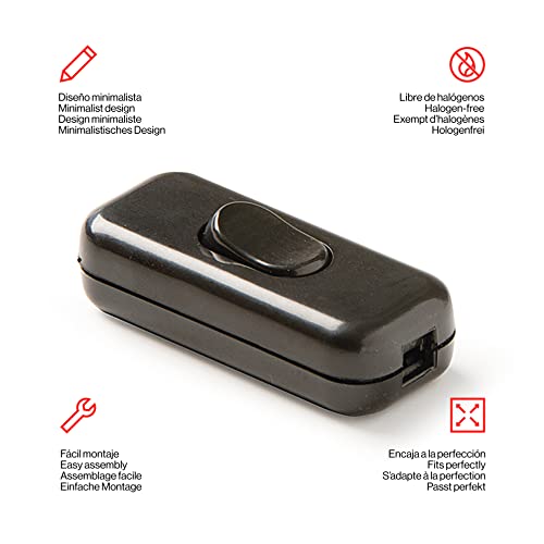 interruptor de paso 2A 250V negro, ideal para controlar la iluminación y optimizar el uso eléctrico en hogares y oficinas.