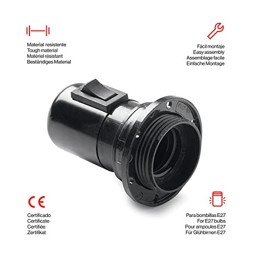 portalámpara con interruptor basculante negro, diseño moderno y funcional, ideal para iluminación de espacios y control de encendido.