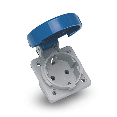 base empotrar tipo F, 2 contactos, 16A, ideal para conectar electrodomésticos y dispositivos eléctricos en instalaciones fijas.