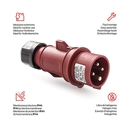 clavija IP44 | 3P+T | 16A | 380-415V | Rojo