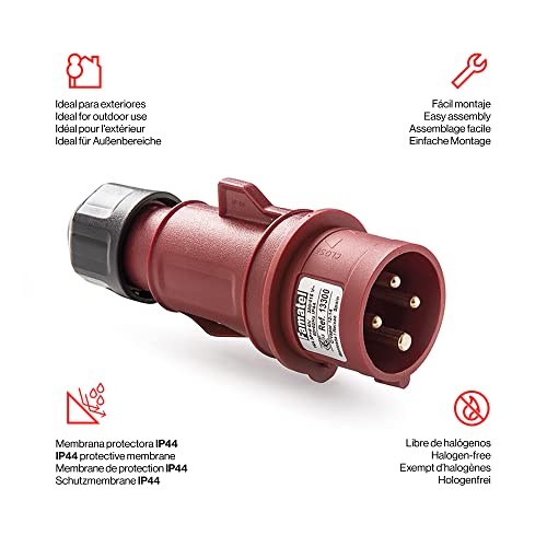 clavija Industrial IP44 | 3P+N+T | 32A | 380-415V | Rojo