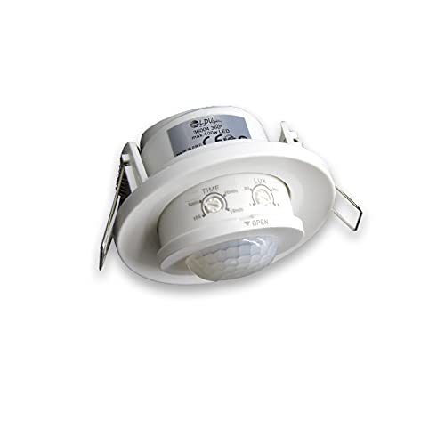 sensor de movimiento 360º empotrable oscilante, ideal para activación automática de luces y control de seguridad en interiores y exteriores.