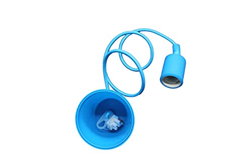 portalámparas E27 con cable de silicona de 1m y florón azul, ideal para decorar espacios y proporcionar iluminación personalizable.