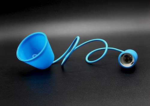 portalámparas E27 con cable de silicona de 1m y florón azul, ideal para decorar espacios y proporcionar iluminación personalizable.